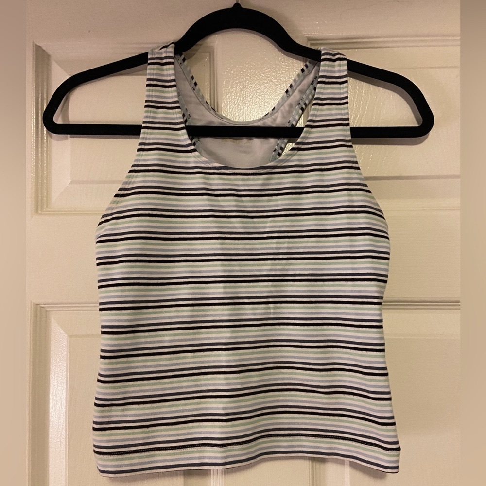 Danskin white and blue striped racerback crop tank top